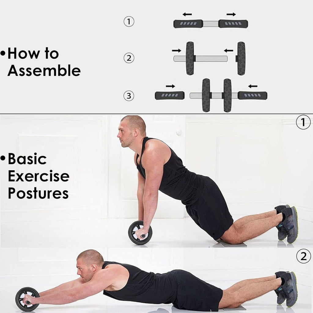 Ab Roller Wheel, Home Gym Equipment for Core Workout, No Noise Exercise Wheels with Knee Pad, Fitness Training Wheel