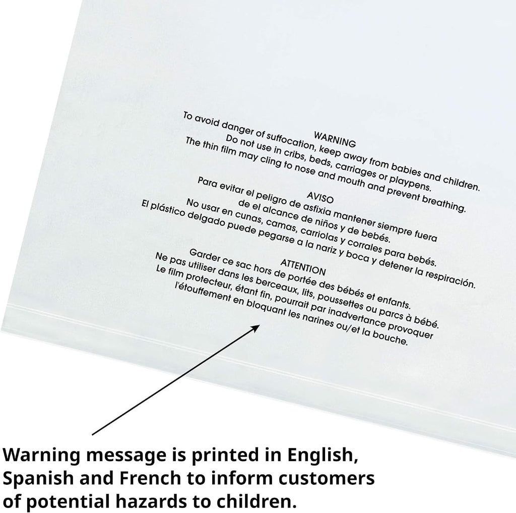 Clear Resealable Poly Bags with Suffocation Warning (400 Pack) - 4 Sizes: 4x6, 5x7, 6x9, 8x10 - Self-Seal Plastic