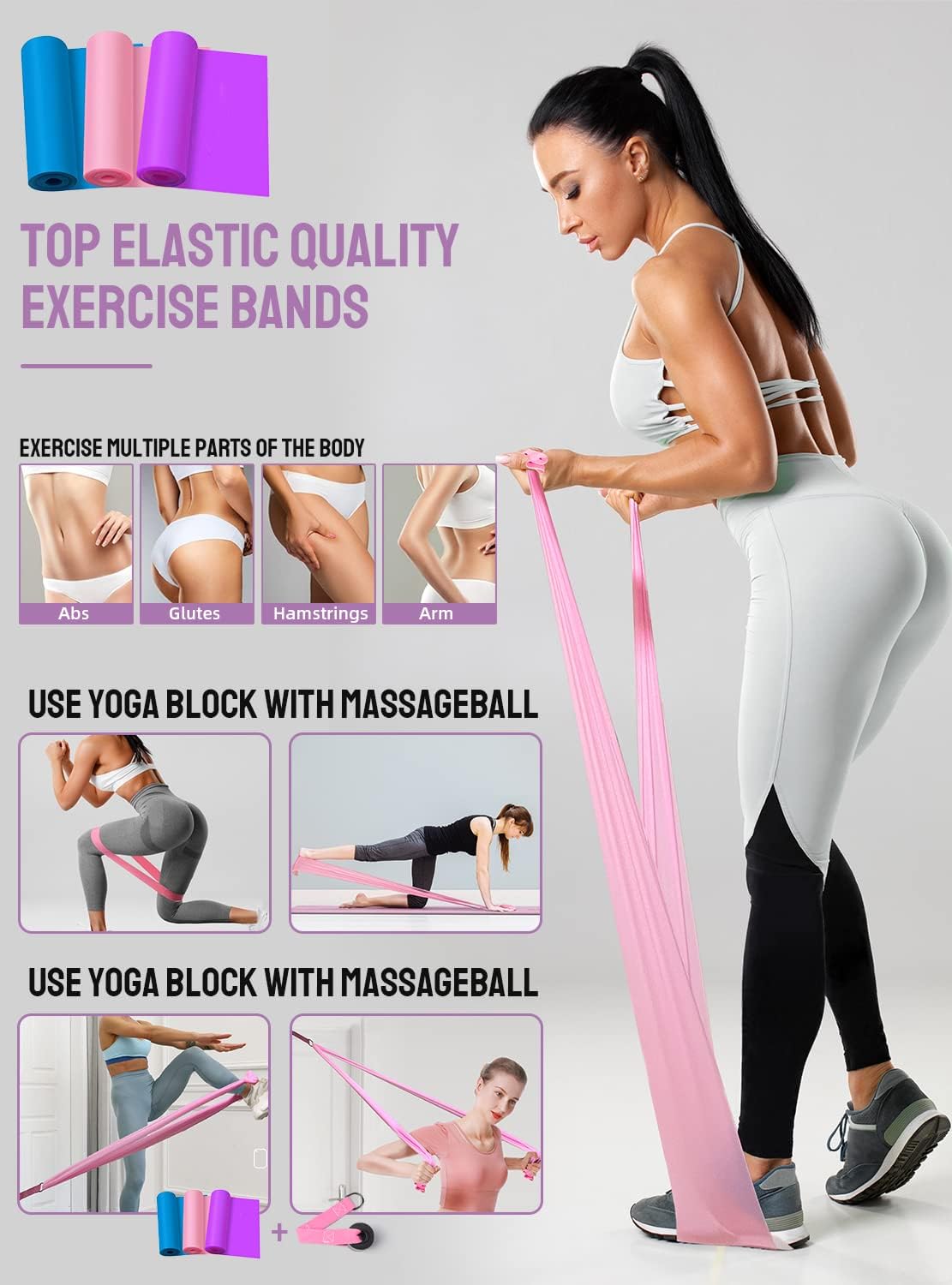 1/3 Yoga Mat Thick, Yoga Set for Beginners Include High Density Mat with Multi-loops Strap, Blocks, Booty Resistance