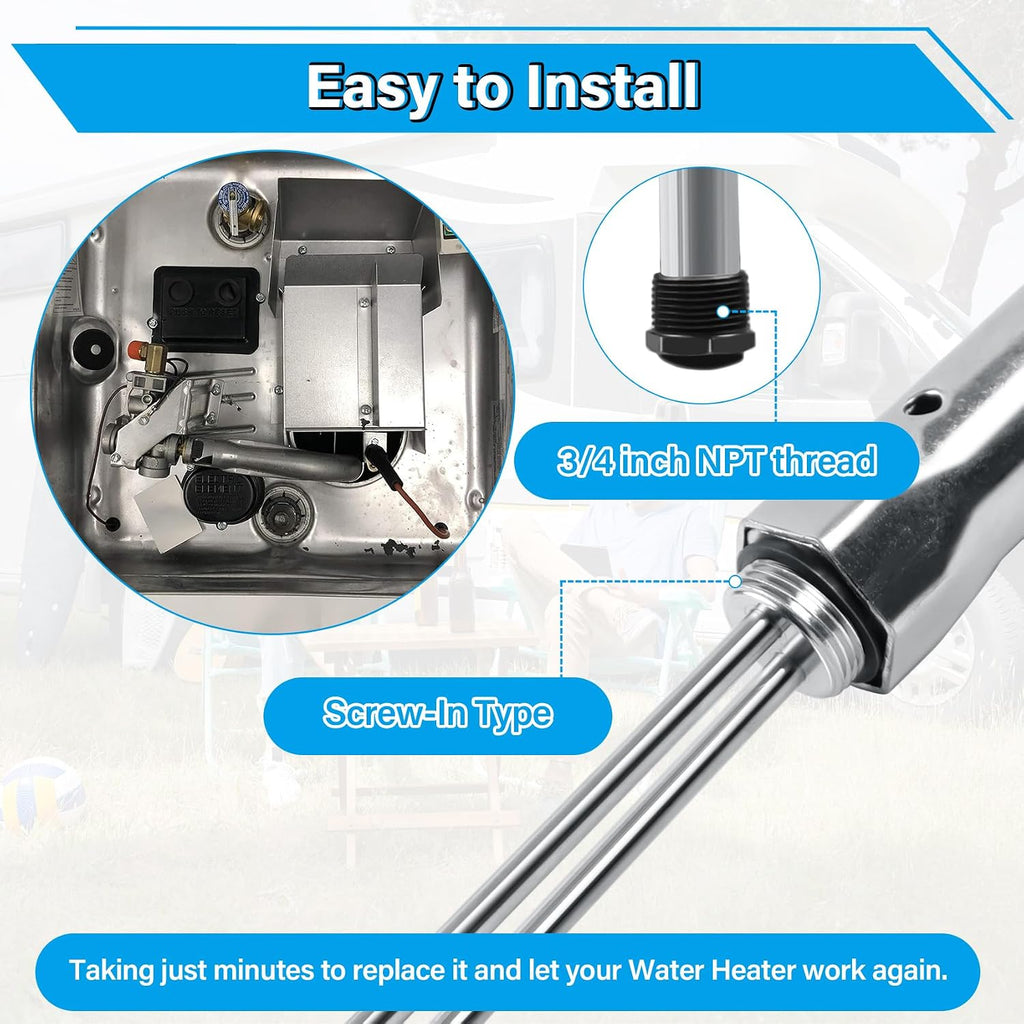 RV Water Heater Elements Kit Compatible with Suburban Water Heater Tanks, Include 9.25" Magnesium Anode Rod*1, 520900 Electric Water Heating Element*1, Dual Hex Wrench*1 and Tape*1 Replacement Parts