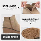 Womens Wedge Ankle Boots Chunky Low Heel Fall Short Booties Side Zipper