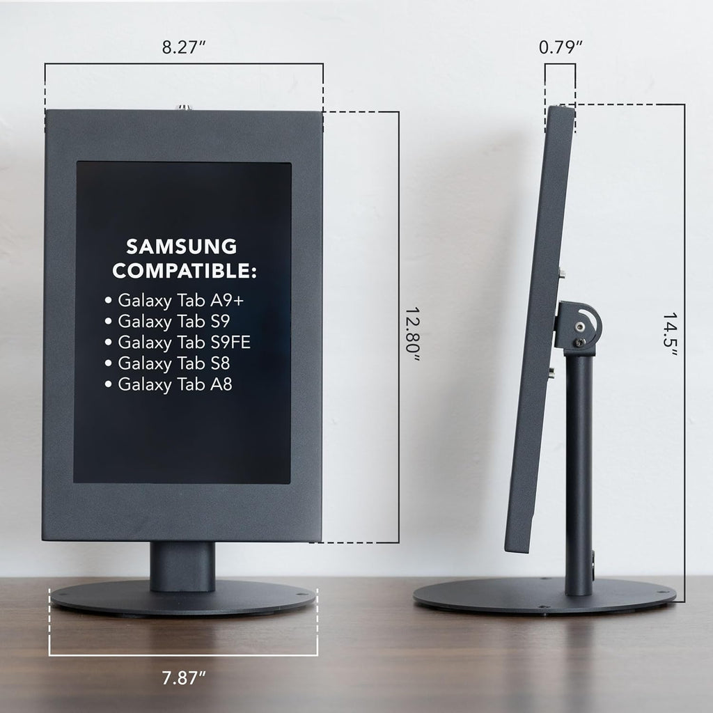 Lockable Tablet Countertop Kiosk Stand Compatible with Samsung | Galaxy Tab A & S Series, Fully Enclosed Anti-Theft