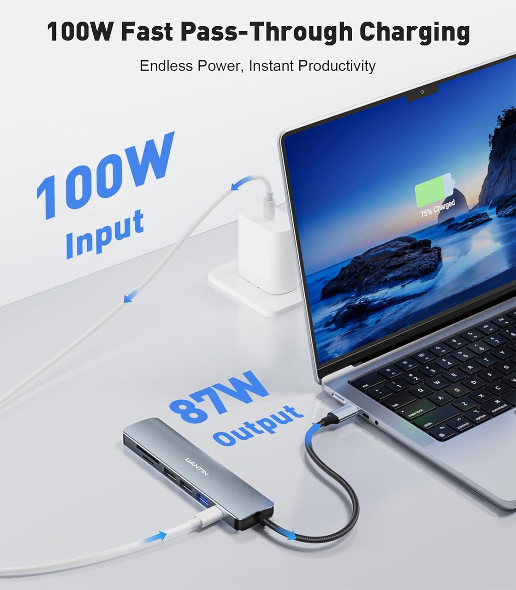 USB C Hub 7 in 1 Multiport Adapter with 4K HDMI Dongle, 100W PD, SD/TF Card Reader, 3 USB-A, USBC Docking Station for