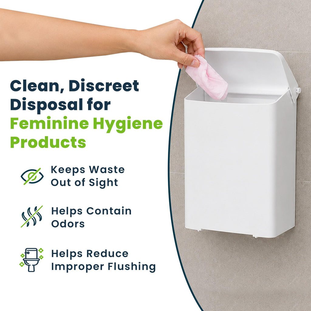 Sanitary Napkin Disposal Receptacle, Wall Mounted Trash Can, White
