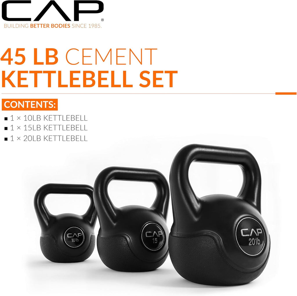 Barbell 45 LB Cement Kettlebell Set – 10 lb, 15 lb & 20 lb Vinyl-Coated Kettlebells for Strength Training, Cardio