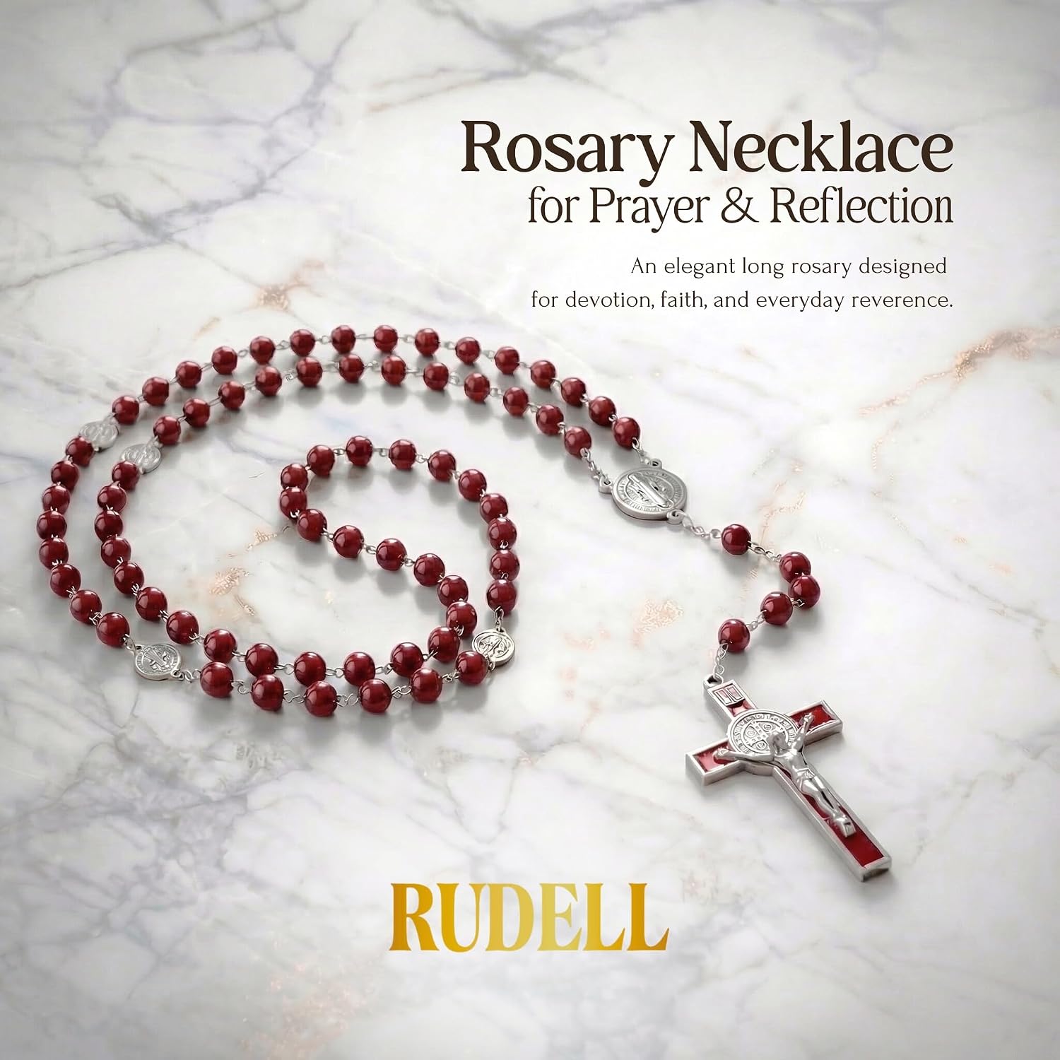 Rosary Beads Catholic for Women - Rosary Necklace for Women with Pearl Beads - Medal Cross Saint Benedict Rosary for