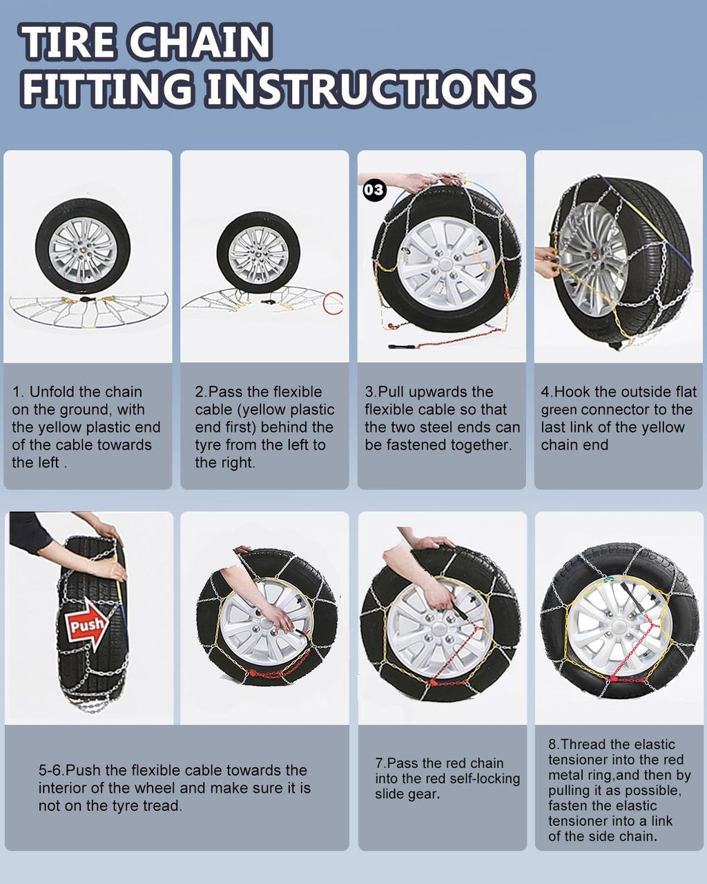 KN100 Snow Chains Quick Easy Installation,Tire Traction Chain for Car Pickup Trucks SUV,Adjustable Universal