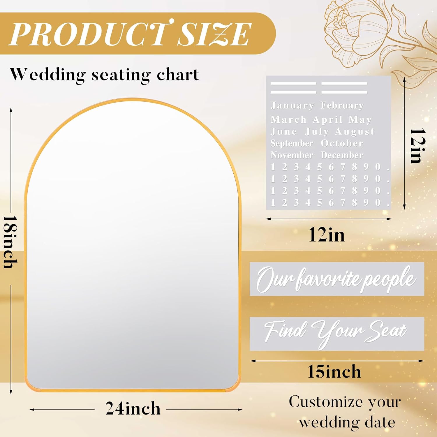 24 x 18 Inch DIY Wedding Seating Chart Mirror with Mirror Decal Sticker Wedding Reception Display Chart Board Our