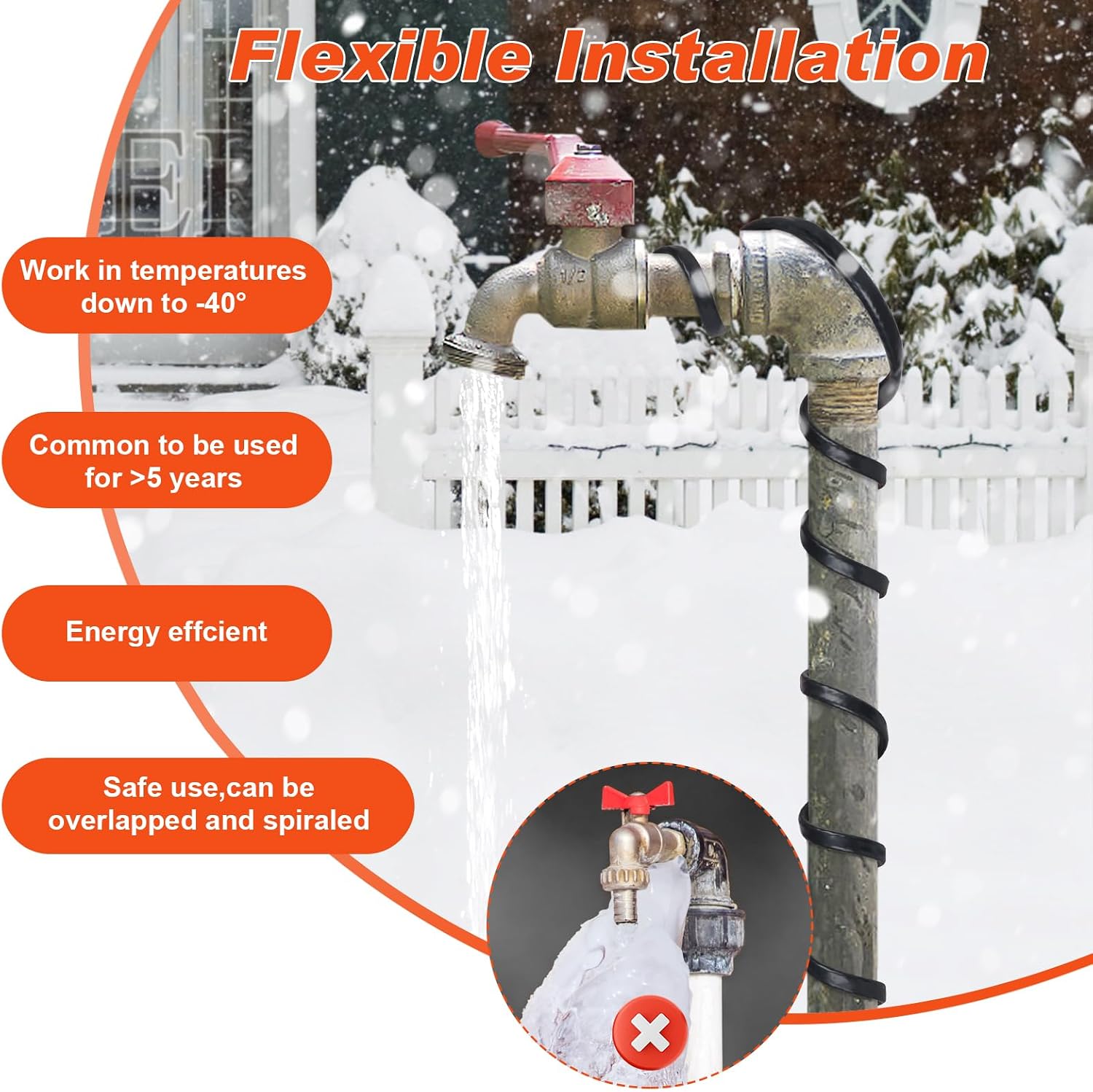 30FT Pipe Heat Tape, -40°F Freeze Protection,Heat Tape for Water Pipes | Heat Tape for Water Pipes,Freeze Protected