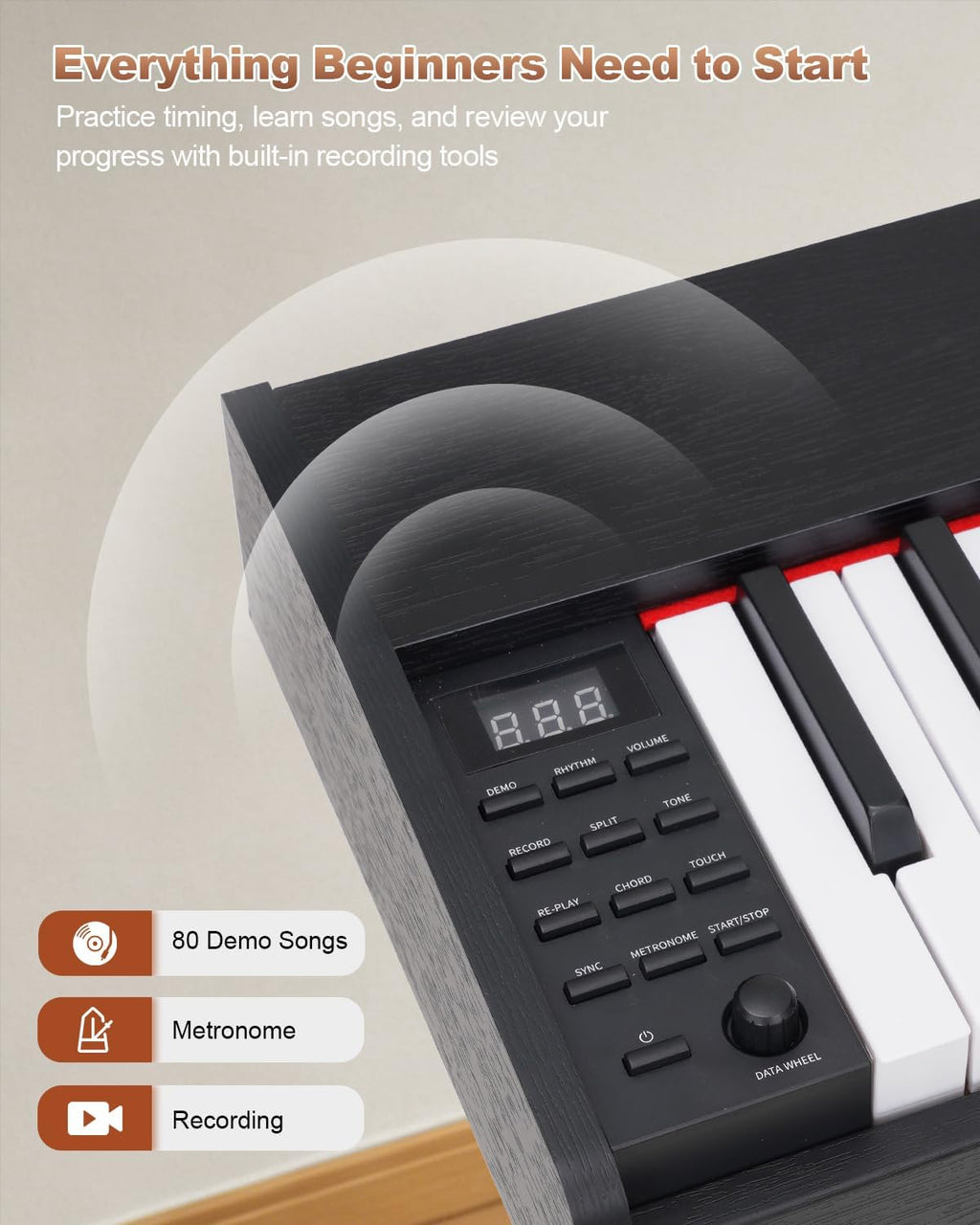 88 Key Digital Piano with Semi-Weighted Keys, Full Size Electric Keyboard for Beginners & Adults, Realistic Touch