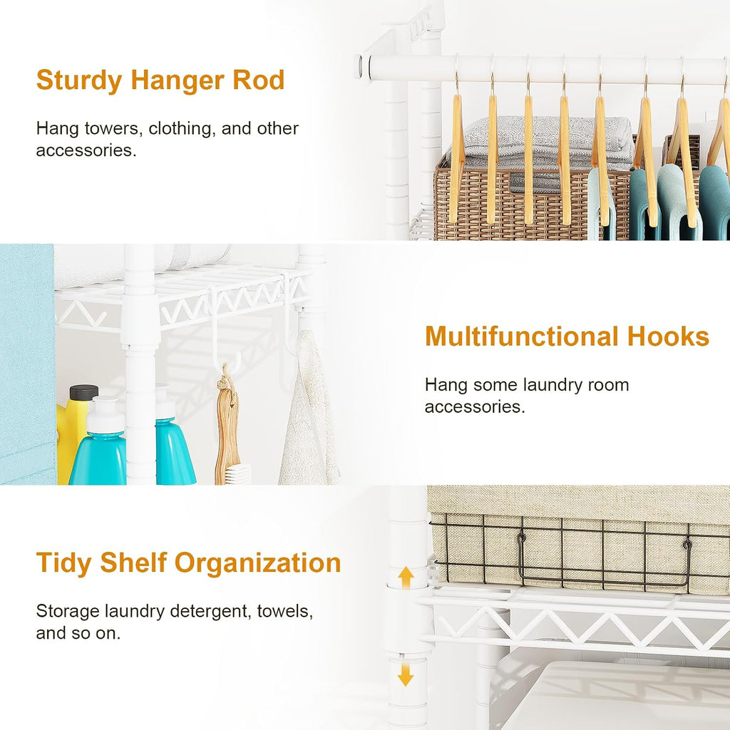 U14 Medium Over the Washer and Dryer Shelves, 4 Tiers Laundry Room Storage and Organizer System, Space Saving Clothes