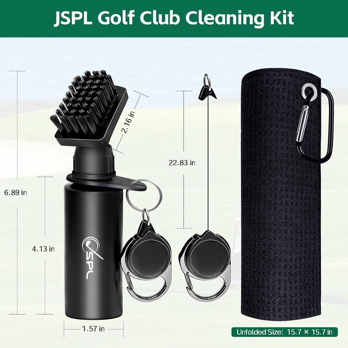Golf Towel and Golf Club Brush Cleaner Set, 16x16 Inch Premium Microfiber Golf Towel, Golf Club Cleaning Brush with