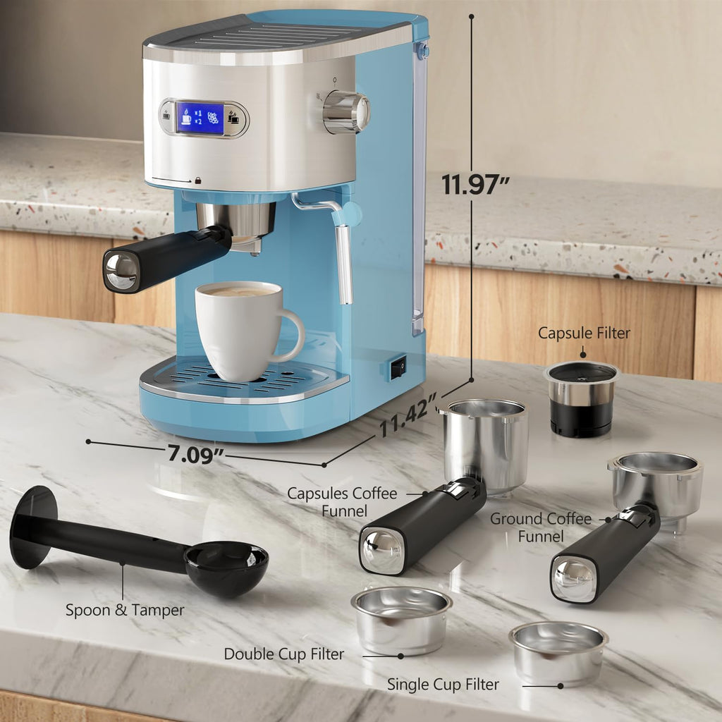 20 Bar Espresso Machine Semi-Automatic, Professional Coffee Maker with Milk Frother Steam Wand & 45OZ Removable Water