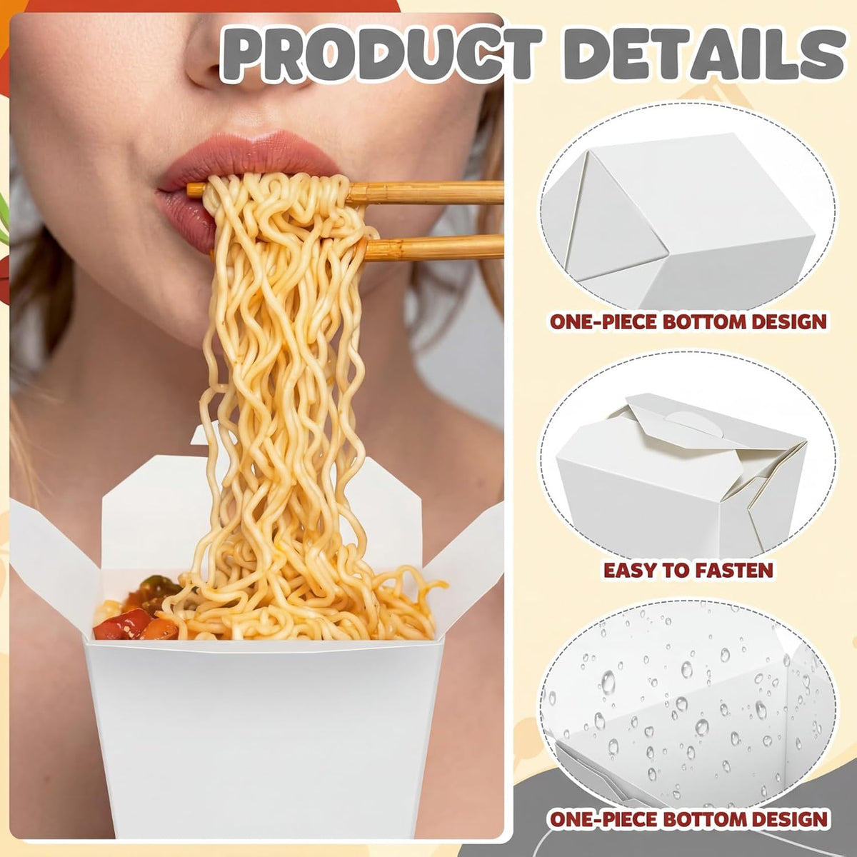 100 Pack 16 oz Chinese Take out Boxes Food Box, White
