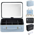 Leather Makeup Case with LED Lighted Mirror 11.4 Inch Travel Makeup Bag Adjustable Brightness in 3 Colors Cosmetic