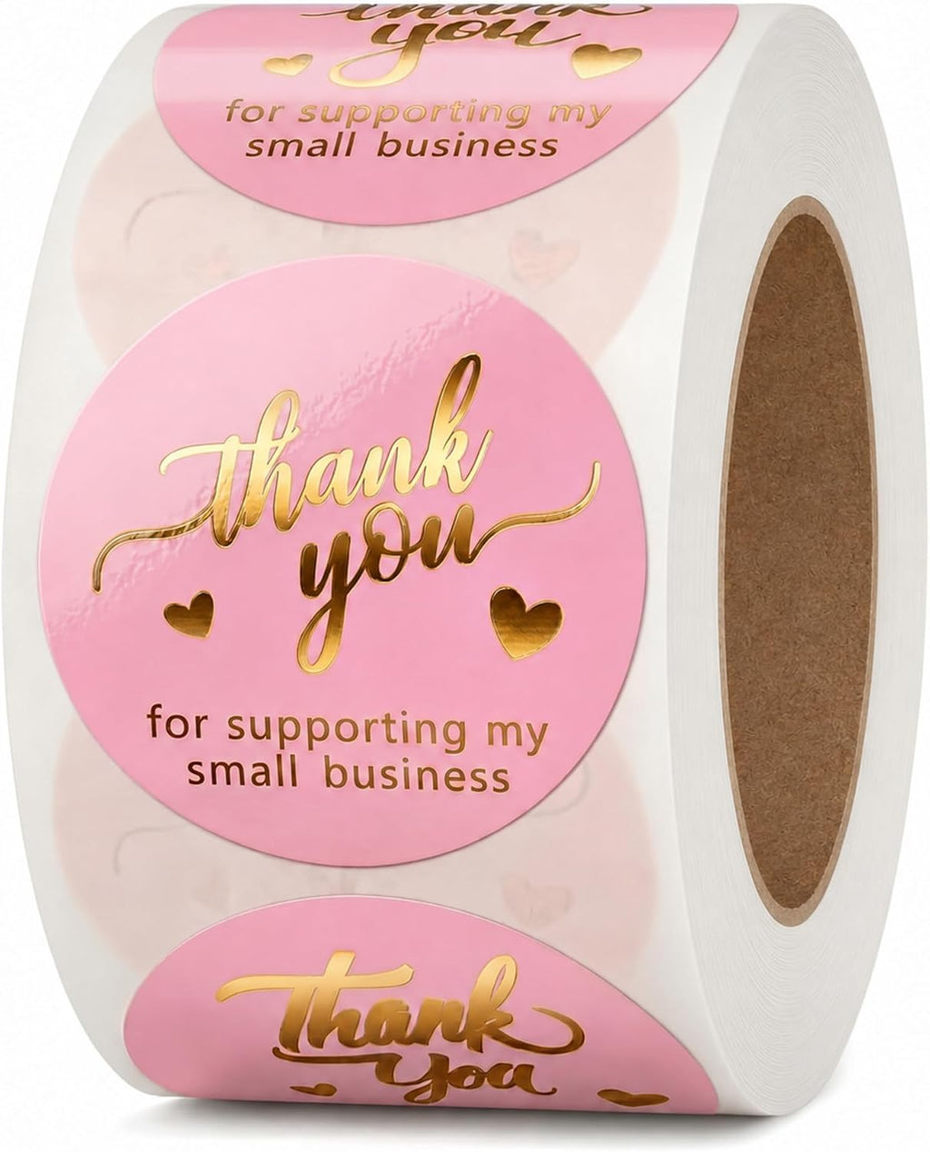 Pink Thank You Stickers, 500, 1.5” Round, Gold Foil
