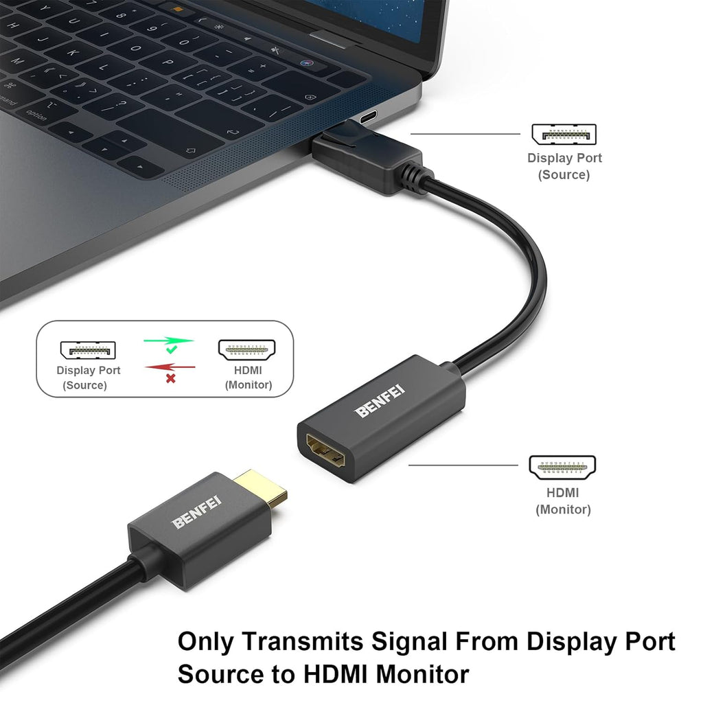 4K DisplayPort to HDMI Adapter, Uni-Directional DP 1.2 Computer to HDMI 2.0 Screen Gold-Plated DP Display Port to