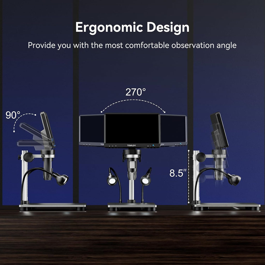 DM9 7" Digital Microscope: 1080P 1200X Coin Microscope Magnifier, 12MP Ultra-Precise Focusing LCD Soldering