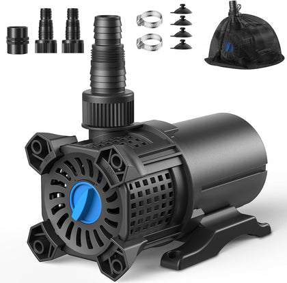 1100 GPH Pond Pump Set, 62W Submersible Water Pump with Adjustable Flow for Fountains & Waterfalls, 2 Installation