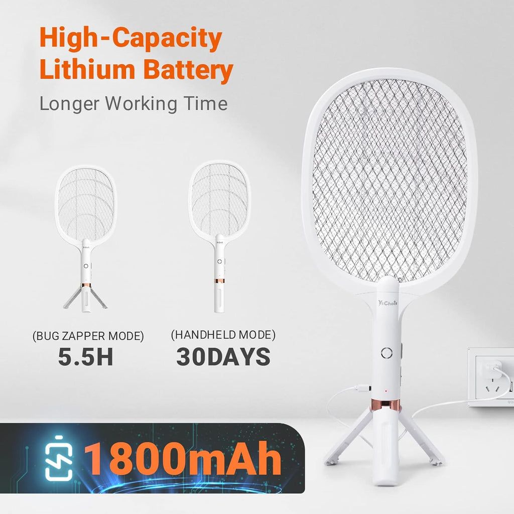 Electric Fly Swatter Racket, Rechargeable Fly Zapper - 4000 Volt, Exclusive 2-in-1 Bug Zapper Racket - USB Charging