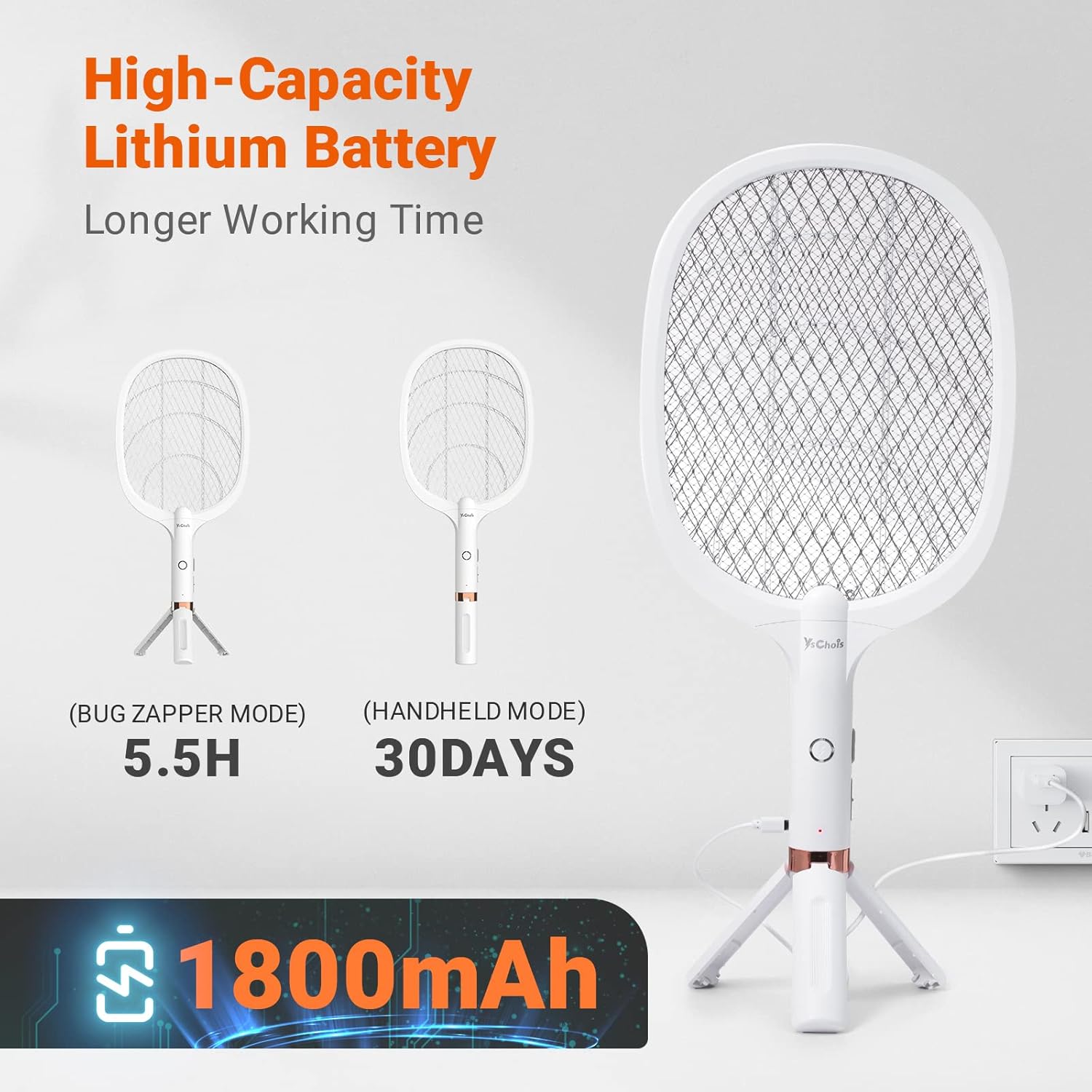 Electric Fly Swatter Racket, Rechargeable Fly Zapper - 4000 Volt, Exclusive 2-in-1 Bug Zapper Racket - USB Charging