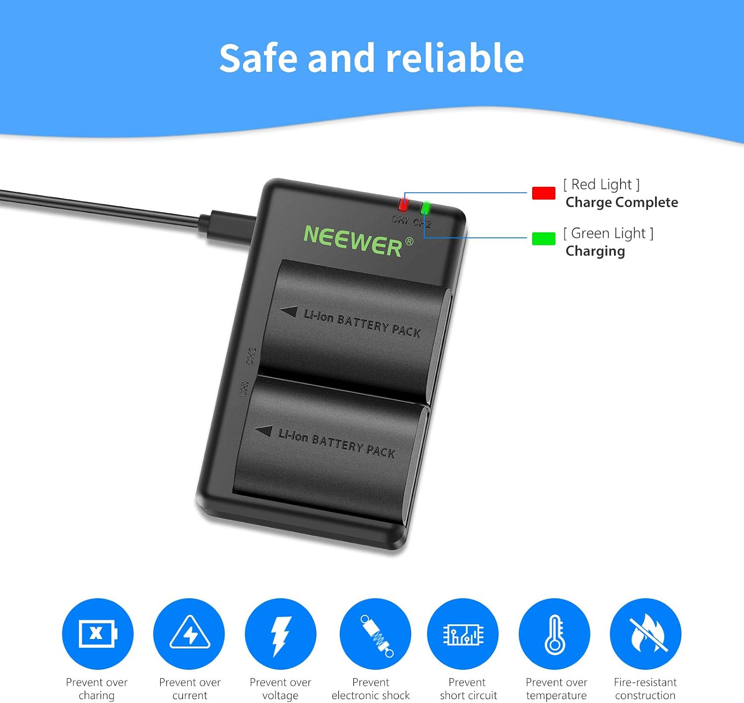 Replacement Battery and Charger Set for LP-E6NH, Compatible with Canon EOS R7, R5, R6, 5D II, 6D, 7D, 70D, 80D, 90D