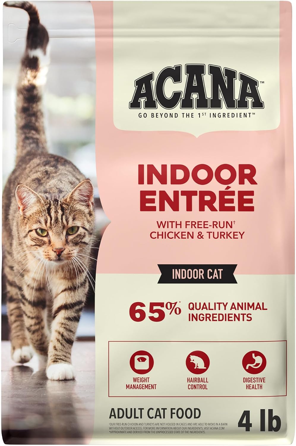 Dry Cat Food for Indoor Cats Indoor Entrée Chicken Turkey 4lb Bag