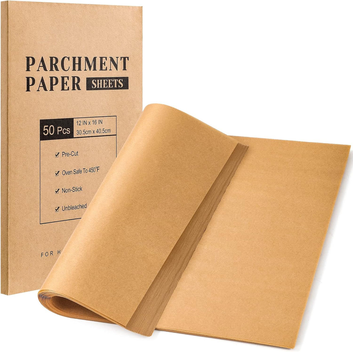 Parchment Paper Sheets, Unbleached Parchment Baking Sheets, Precut Parchment Paper 12 x 16 IN, Non-Stick Parchment