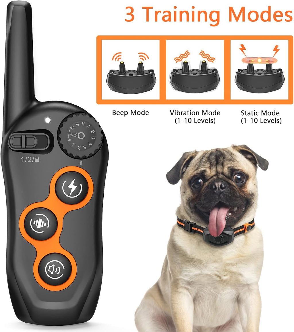 Dog Training Collar, IPX7 Waterproof Dog Shock Collar with Remote Control Range 1300ft, 3 Training Modes, Beep