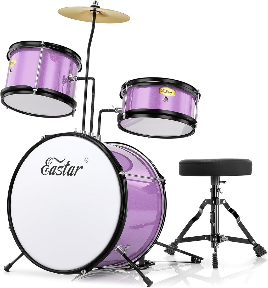 Drum Set 14 inch for Beginners,3 Piece Junior Drum Kit with Bass Tom Snare Drum,Adjustable Throne, Cymbal, Pedal &