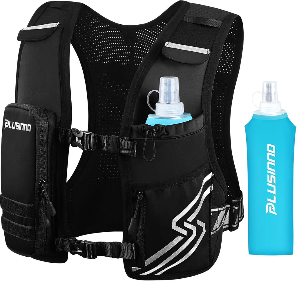 Running Vest for Women Men, Running Hydration Vest with 500ml Soft Flask & Touch-Screen Phone Pocket, Reflective