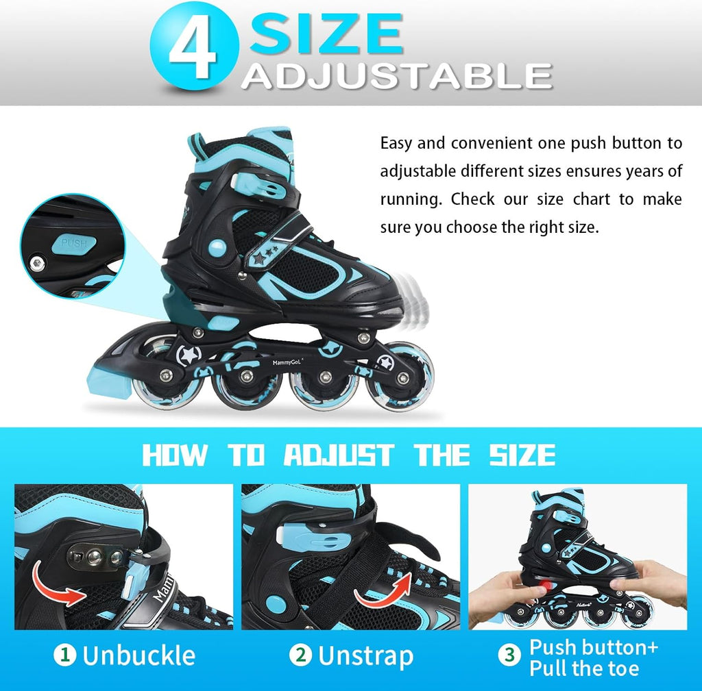 Adjustable Inline Skates for Kids Boys Girls Youth Blades Roller Skates with Light up Wheels Ages 4-16
