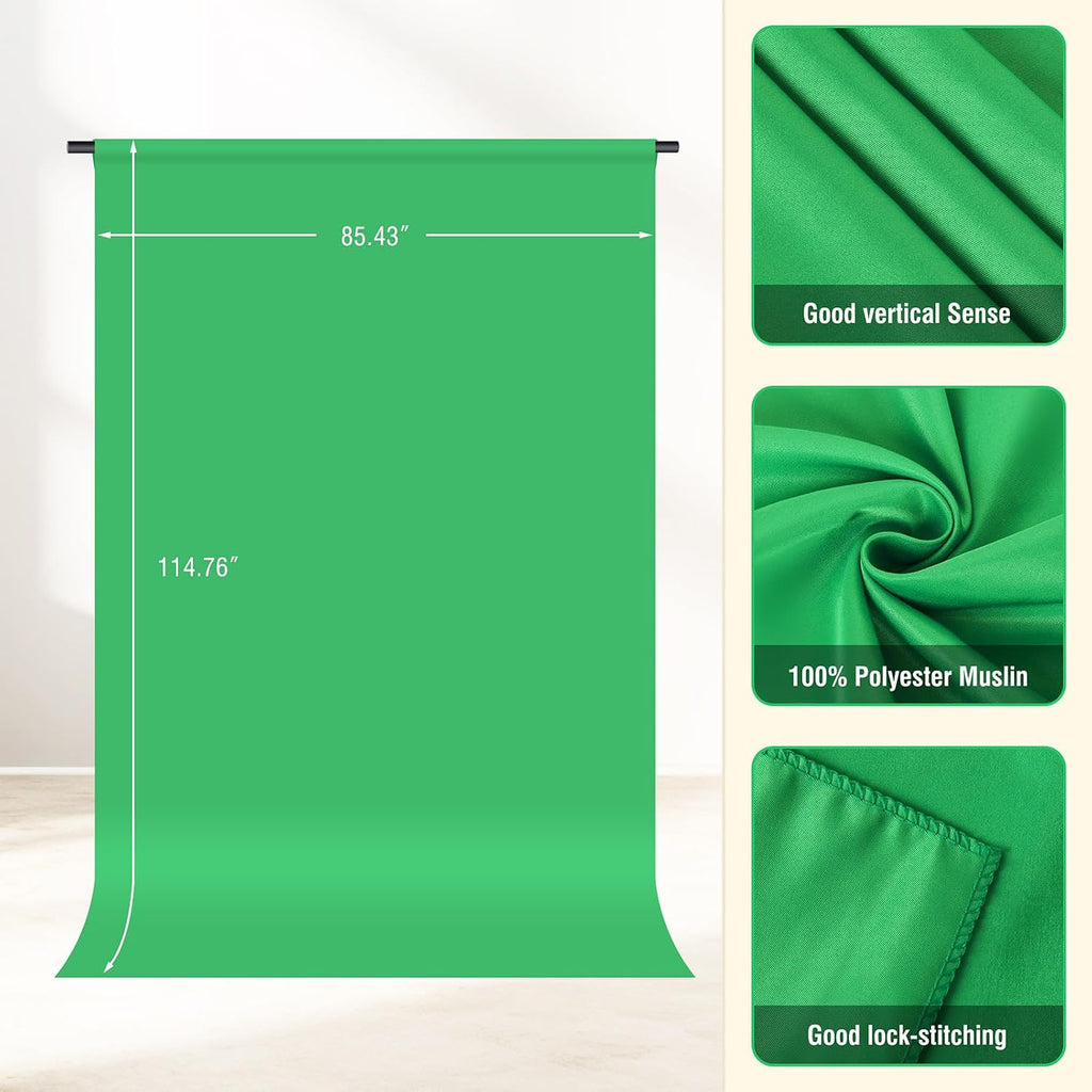 Green Screen Backdrop Kit with Stand, 8x5.3ft Portable GreenScreen Background Stand for Streaming Video and