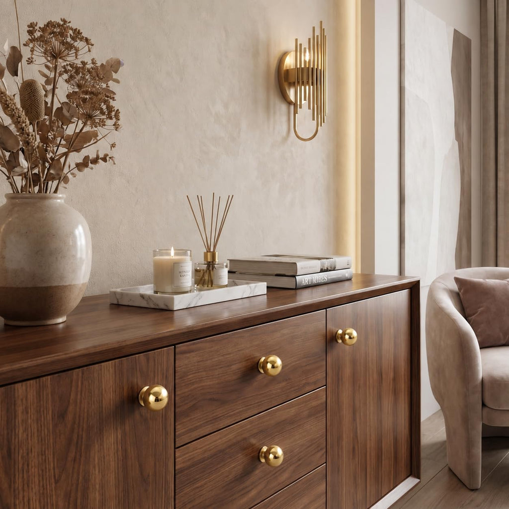 5 Pack 1-1/4 inch Unlacquered Brass Large Cabinet knobs, 100%-Solid-Brass knobs, Round Cabinet Pulls. Suitable for
