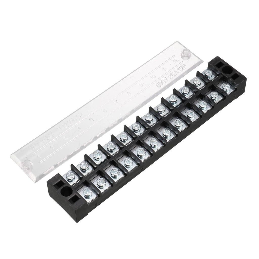 uxcell Double Rows 12P 12 Positions Covered Barrier Screw Terminal Block