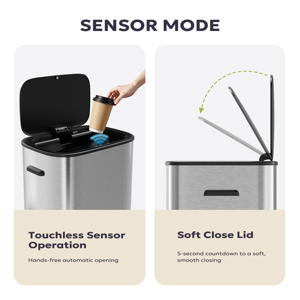 16 Gallon / 60L Kitchen Trash Can, Motion Sensor Trash Bin with Lid