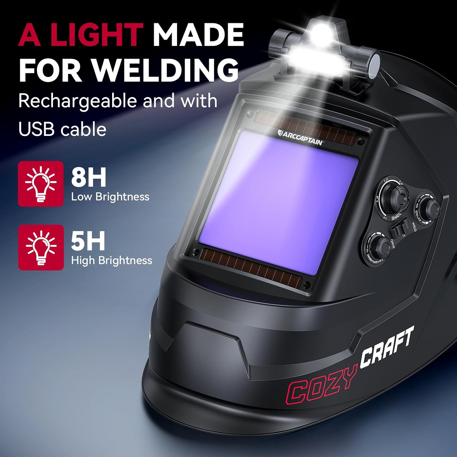 Auto Darkening Welding Helmet with Light, 3.94"X3.66" Large View | True Color 1/1/1/1 Welding Hood, 1/25000s
