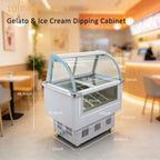 Commercial 10-Pan Gelato & Ice Cream Dipping Cabinet Display Freezer with Tempered Glass Sliding Doors Intelligent