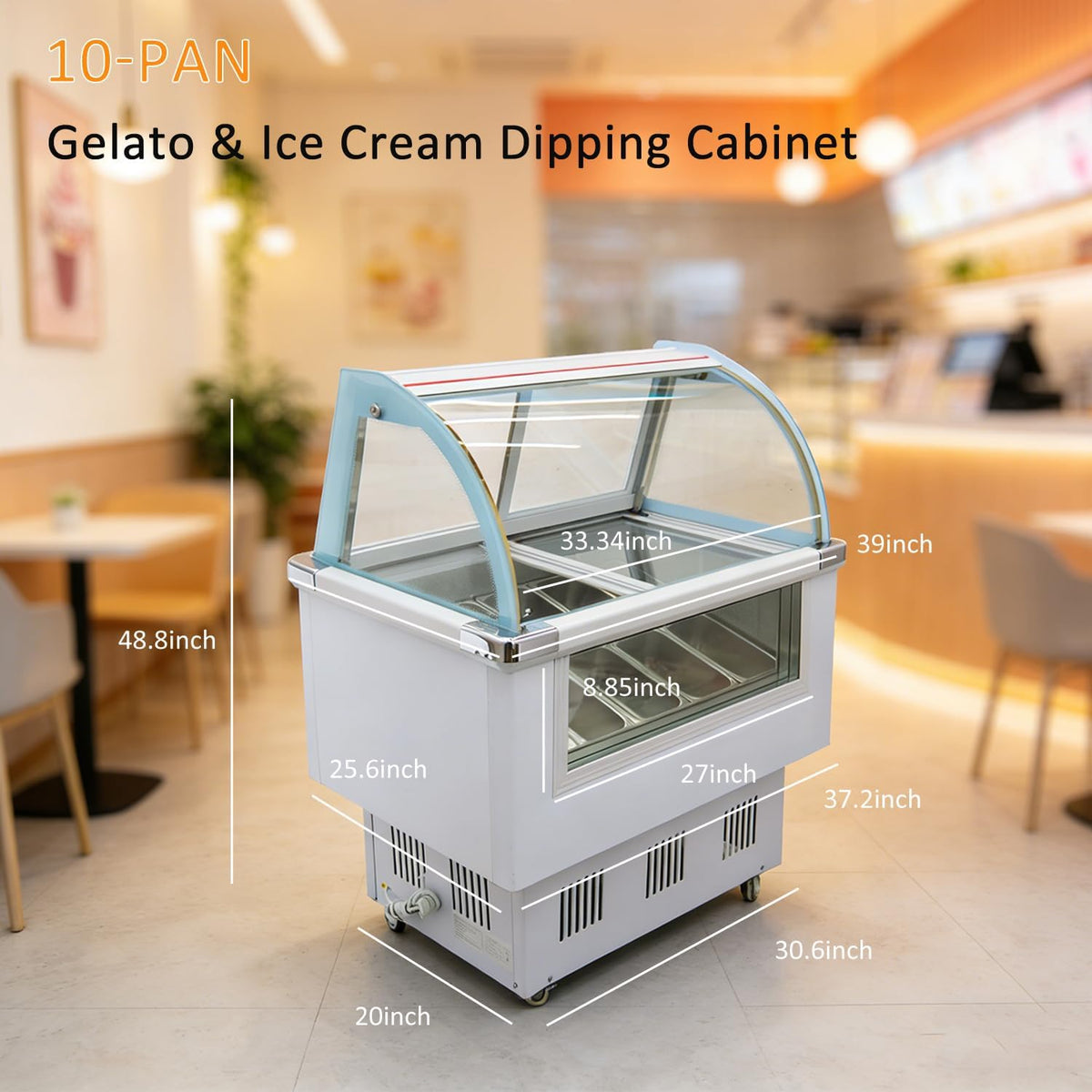 Commercial 10-Pan Gelato & Ice Cream Dipping Cabinet Display Freezer with Tempered Glass Sliding Doors Intelligent