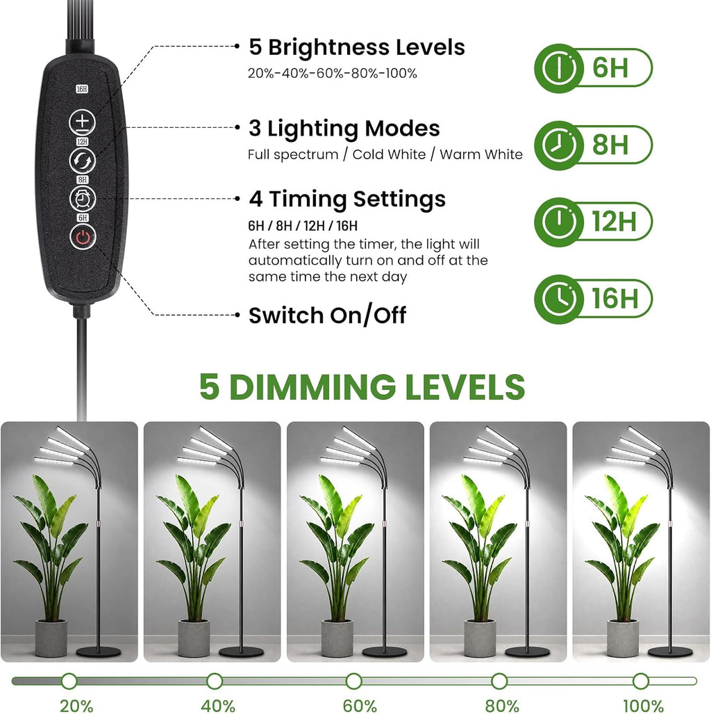 Grow Lights for Indoor Plants, 75" Tall Full Spectrum Plant Grow Light | 228 LEDs Full Spectrum Grow Light with