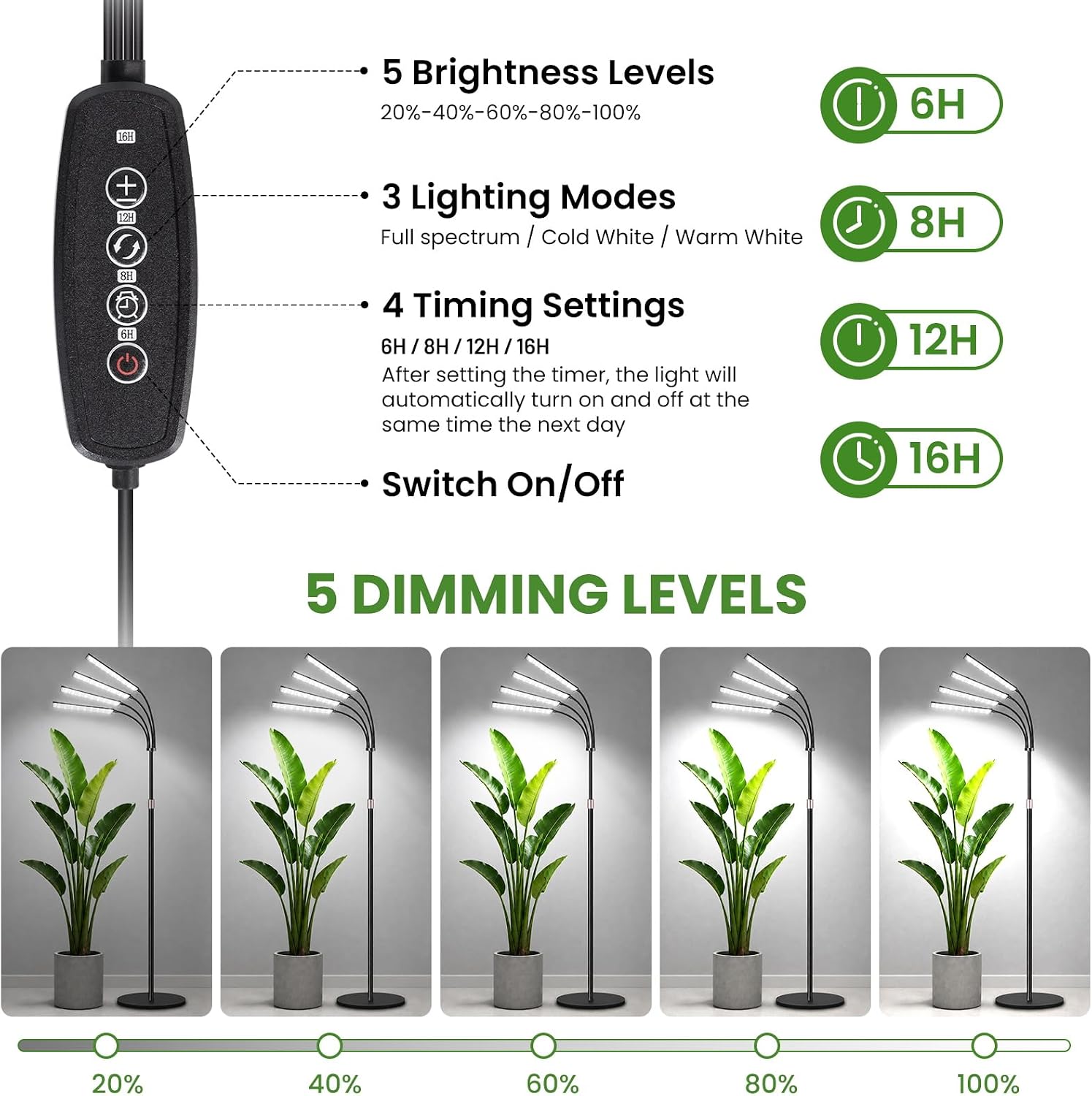 Grow Lights for Indoor Plants, 75" Tall Full Spectrum Plant Grow Light | 228 LEDs Full Spectrum Grow Light with
