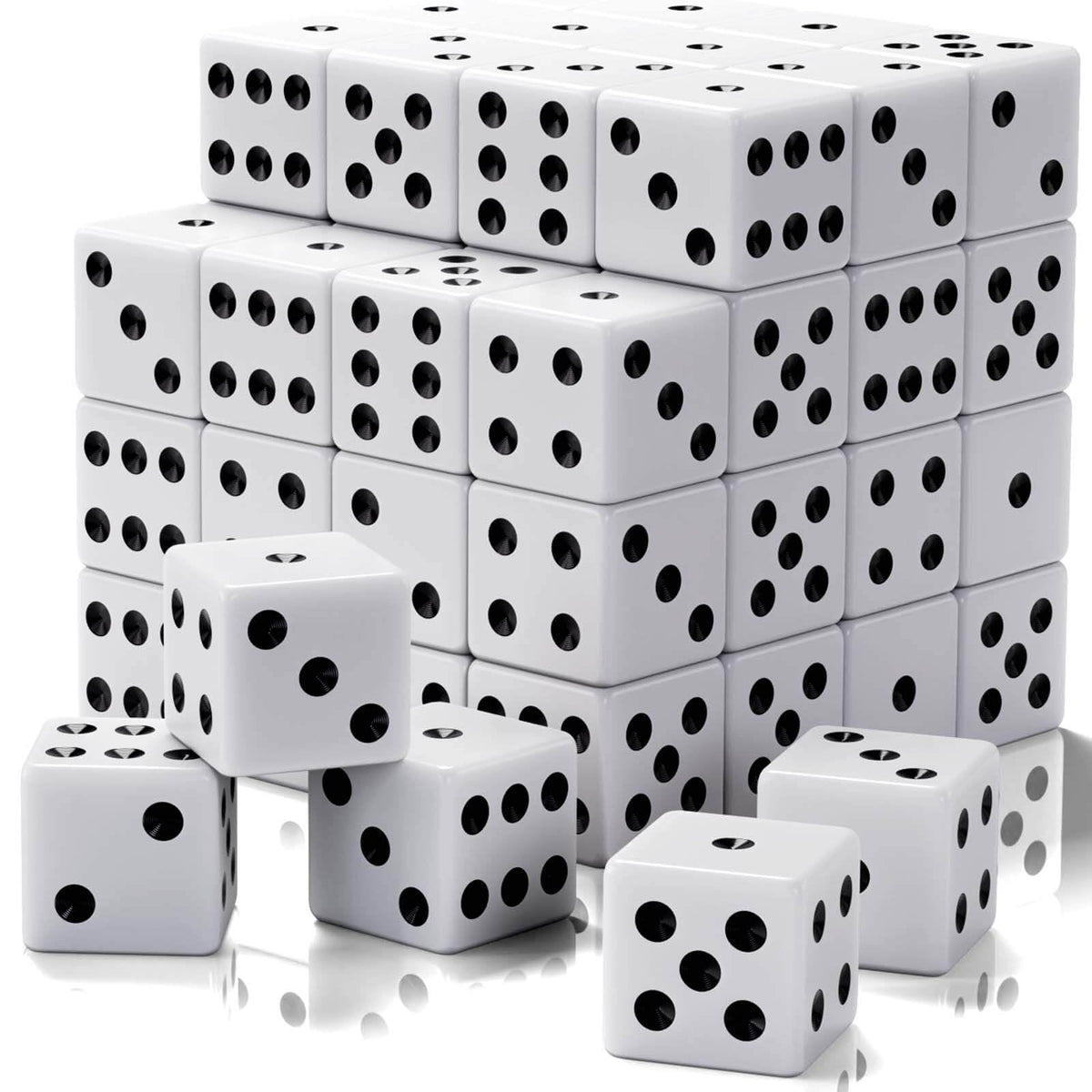 60 Pieces Standard Dice, 16mm Bulk White Opaque Black Pips Six Sided Dice Set
