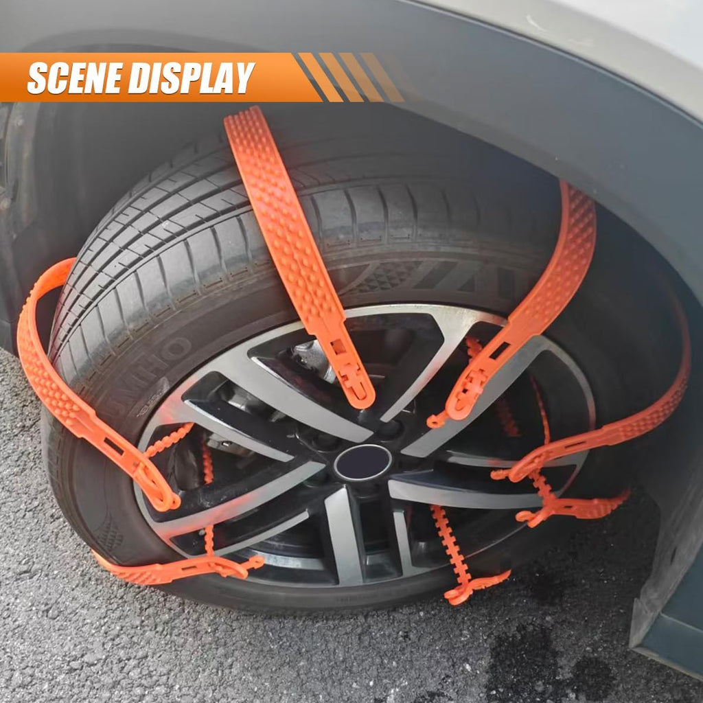 Universal Car Anti-Skid Snow Tire Chains, Adjustable Zip Tie Tires Chain for Ice&Snow&Mud&Sand Road, Portable