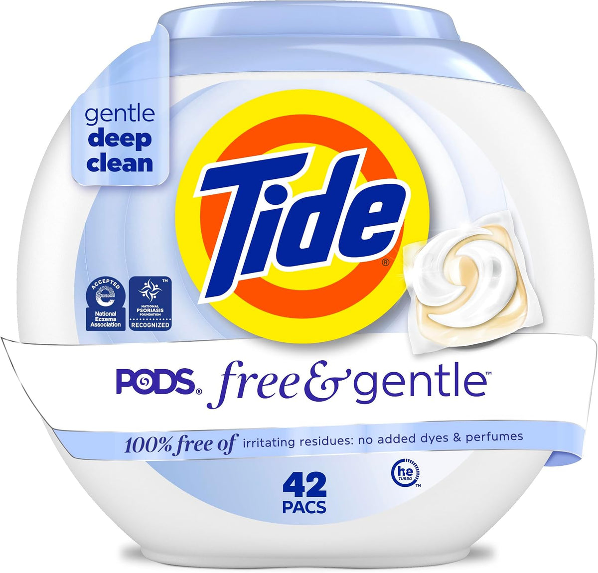 Pods Free and Gentle Laundry Detergent Soap Pacs, Tide Pods Laundry Detergent, 42 Count