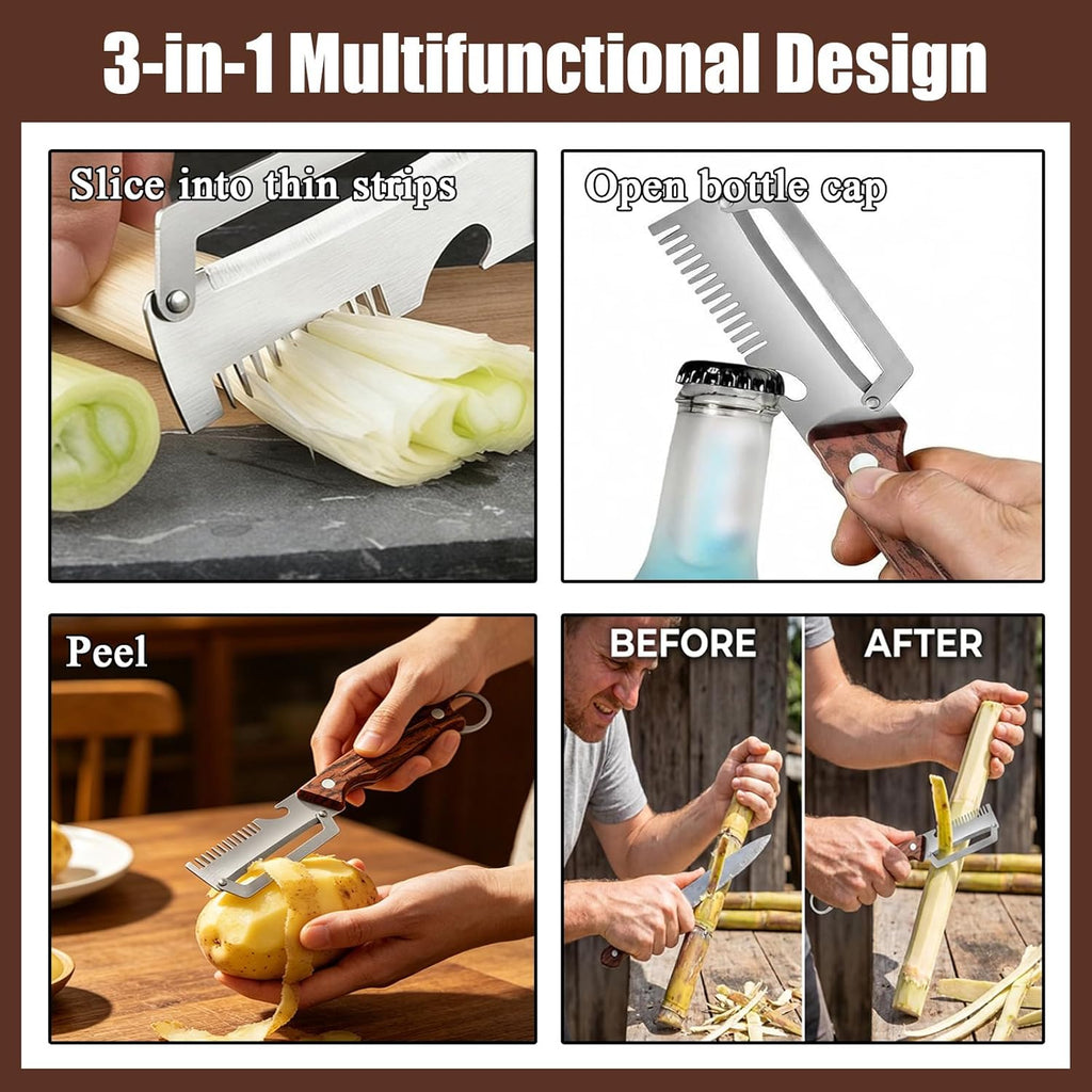 Multifunctional Vegetable Peeler, Vegetable Peeler with Wooden Handle and Bottle Opener, 2PCS 3-in-1 Peeler & Bottle