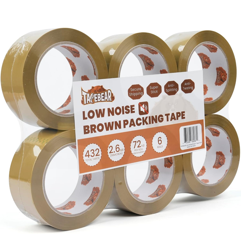 Low Noise Brown Packing Tape 72Yards Extra Length 1.88Inch-Wide