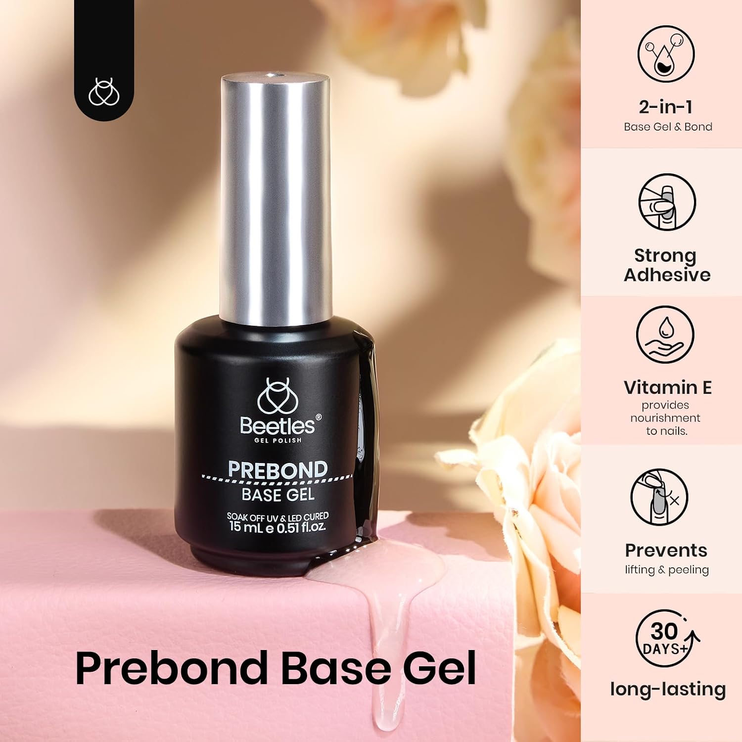 Beetles Gel Base Coat 15ml Prebond Base Gel Polish Soak Off UV LED Nail | Prebond base gel creates a smooth