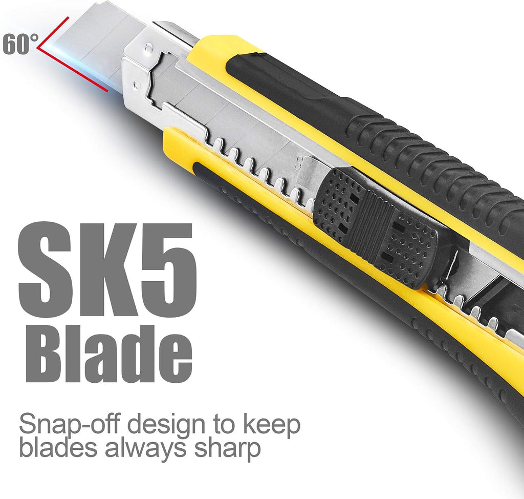 Utility Knife, Box Cutter Retractable,3 Pcs Blades Inside, 3-Pack | 3-pack retractable utility knife, 18mm SK5