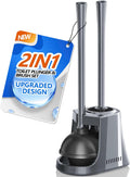 Toilet Plunger and Brush with Holder, Bowl Brush and Heavy Duty Toilet Plunger Set with Ventilated Holder, 2-in-1