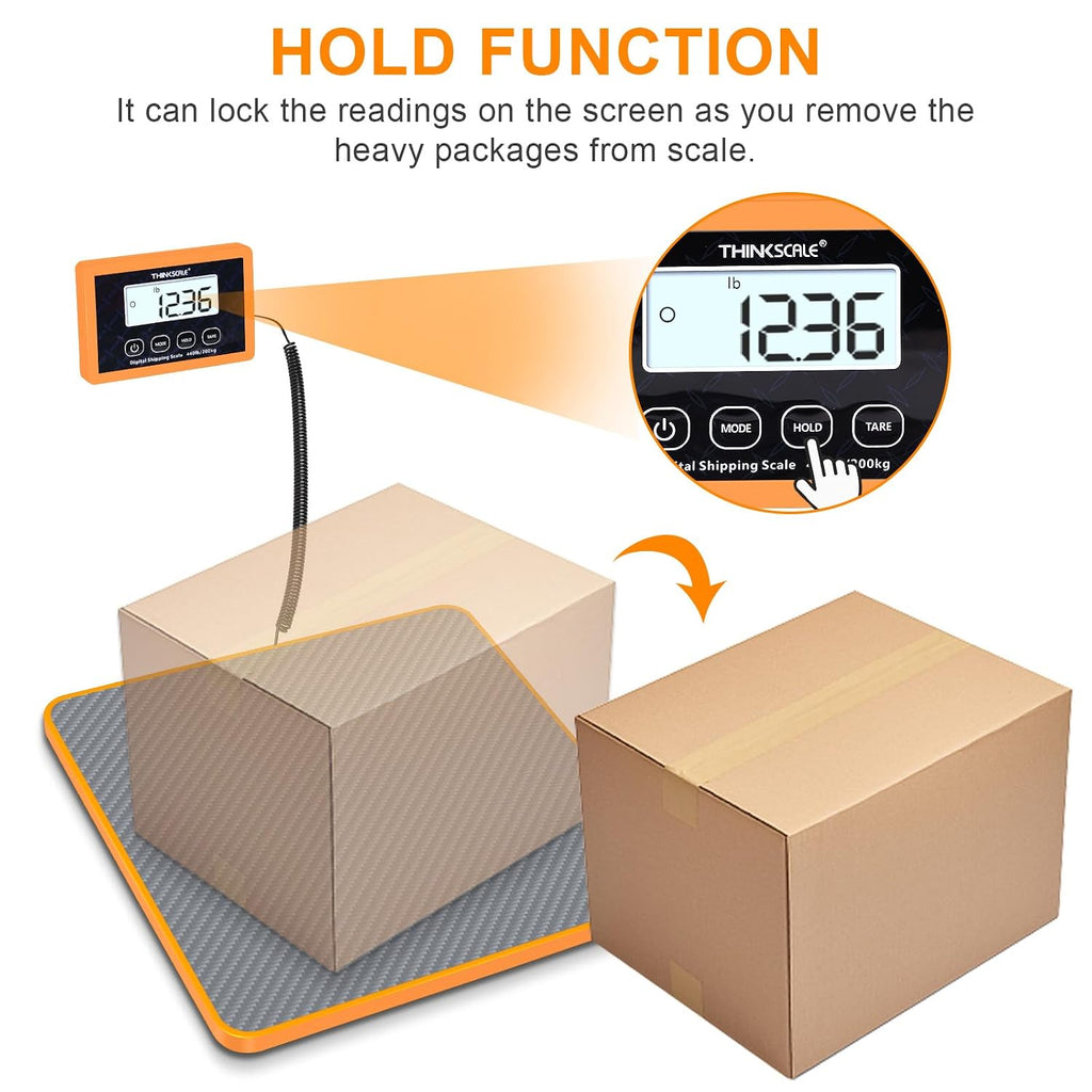 Shipping Scale, 440lb, 10g/1oz Postal Scale, Hold/Tare | Carbon Fiber Platform – Anti-Slip & Lightweight, Backlit LCD